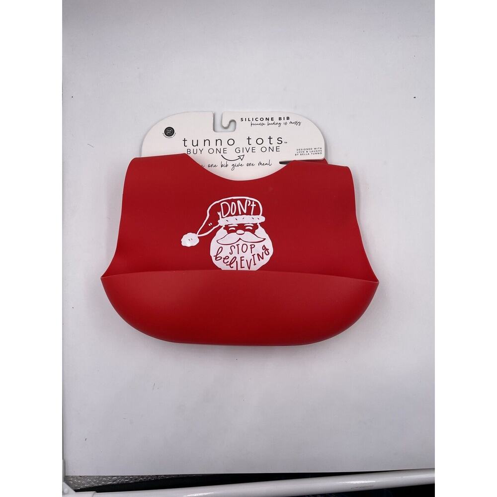 Bella Tunno Tots Silicone Pocket Baby Bib Don't Stop Believing Santa Xmas